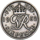 1952 Sixpence - George VI British  Coin