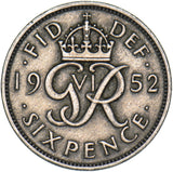 1952 Sixpence - George VI British  Coin - Nice