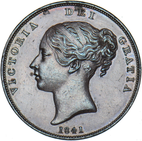 1841 Penny - Victoria British Copper Coin - Very Nice