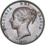 1847 Penny (Far Colon) - Victoria British Copper Coin - Very Nice