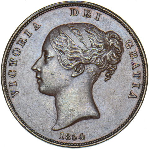 1854 Penny (OT) - Victoria British Copper Coin - Superb
