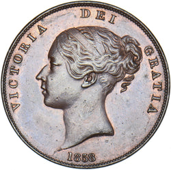 1858 Penny (8 Overstruck) - Victoria British Copper Coin - Superb