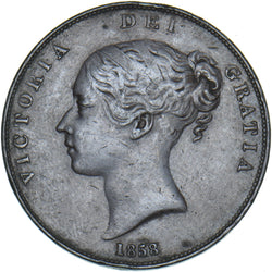 1858 Penny (WW On Truncation) - Victoria British Copper Coin - Nice