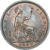 1863 Penny - Victoria British Bronze Coin - Superb