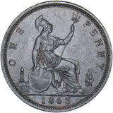 1863 Penny - Victoria British Bronze Coin - Very Nice