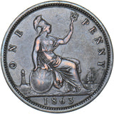 1863 Penny - Victoria British Bronze Coin - Very Nice
