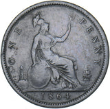 1864 Penny (Upper Serif) - Victoria British Bronze Coin - Nice