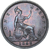1868 Penny - Victoria British Bronze Coin - Very Nice