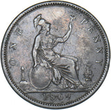 1869 Penny - Victoria British Bronze Coin - Nice