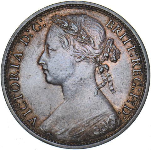 1875 Penny - Victoria British Bronze Coin - Very Nice