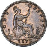 1875 Penny - Victoria British Bronze Coin - Very Nice