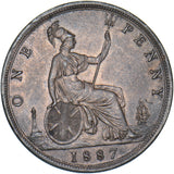 1887 Penny - Victoria British Bronze Coin - Very Nice