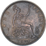 1890 Penny - Victoria British Bronze Coin - Very Nice