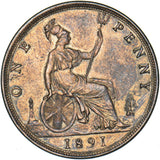 1891 Penny - Victoria British Bronze Coin - Very Nice