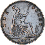 1892 Penny - Victoria British Bronze Coin - Nice