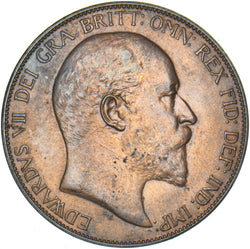 1907 Penny - Edward VII British Bronze Coin - Very Nice