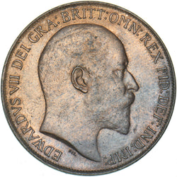 1908 Penny - Edward VII British Bronze Coin - Very Nice