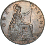 1908 Penny - Edward VII British Bronze Coin - Very Nice