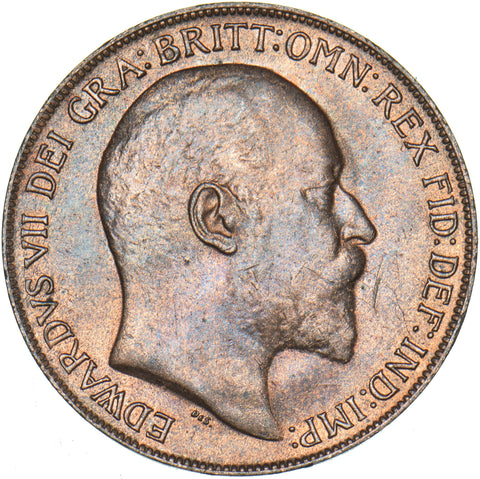 1909 Penny - Edward VII British Bronze Coin - Very Nice