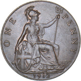 1912 Penny - George V British Bronze Coin - Very Nice