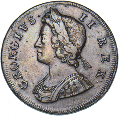 1730 Halfpenny - George II British Copper Coin - Nice