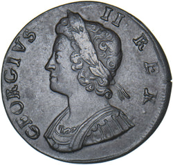1734 Halfpenny - George II British Copper Coin - Nice