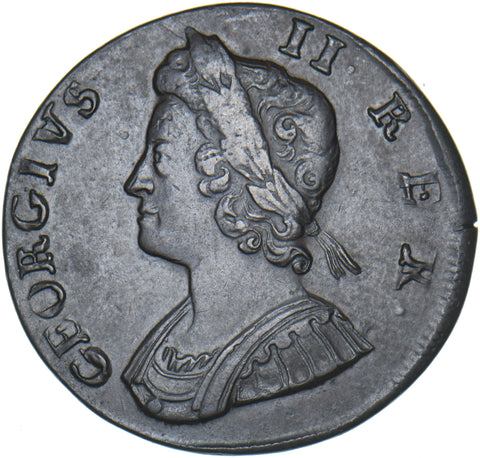 1734 Halfpenny - George II British Copper Coin - Nice