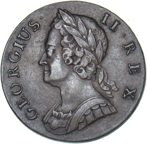 1740 Halfpenny - George II British Copper Coin - Very Nice