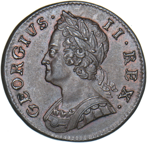 1754 Halfpenny - George II British Copper Coin - Very Nice