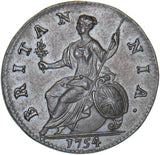 1754 Halfpenny - George II British Copper Coin - Very Nice