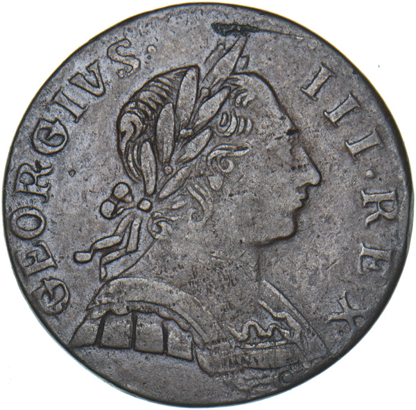 1775 Halfpenny (Contemporary Counterfeit)- George III British Copper Coin - Nice