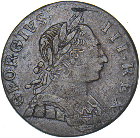1775 Halfpenny (Contemporary Counterfeit)- George III British Copper Coin - Nice