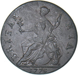 1775 Halfpenny - George III British Copper Coin - Nice