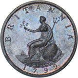 1799 Halfpenny - George III British Copper Coin - Superb