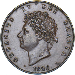 1826 Halfpenny - George IV British Copper Coin - Very Nice