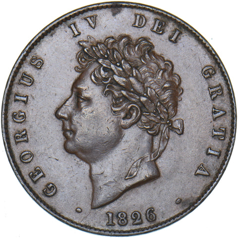1826 Halfpenny - George IV British Copper Coin - Very Nice