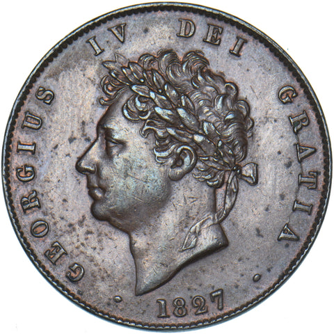 1827 Halfpenny - George IV British Copper Coin - Very Nice