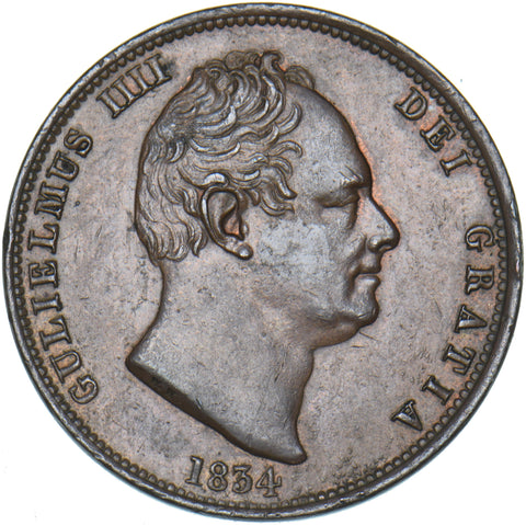 1834 Halfpenny - William IV British Copper Coin - Very Nice
