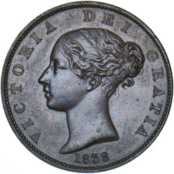 1838 Halfpenny - Victoria British Copper Coin - Very Nice