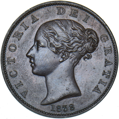1838 Halfpenny - Victoria British Copper Coin - Very Nice