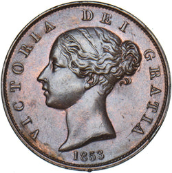 1853 Halfpenny - Victoria British Copper Coin - Superb