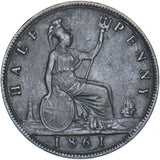 1861 Halfpenny - Victoria British Bronze Coin - Nice