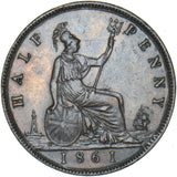 1861 Halfpenny - Victoria British Bronze Coin - Very Nice