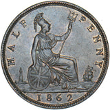 1862 Halfpenny - Victoria British Bronze Coin - Very Nice