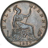 1887 Halfpenny - Victoria British Bronze Coin - Very Nice