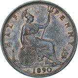 1890 Halfpenny - Victoria British Bronze Coin - Very Nice