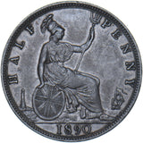 1890 Halfpenny - Victoria British Bronze Coin - Very Nice