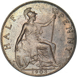 1903 Halfpenny - Edward VII British Bronze Coin - Superb