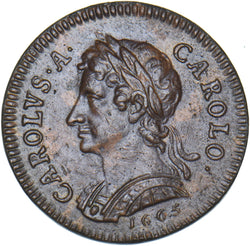 1665 Pattern Farthing (Unlisted Type) - Charles II Copper Coin - Very Nice