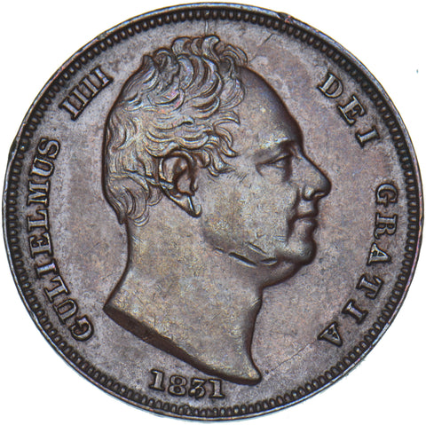 1831 Farthing - William IV British Copper Coin - Very Nice